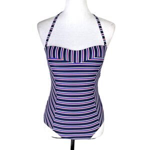 Niptuck NWT Red White Blue Sailor Stripe Adjustable Halter One Piece Swimsuit